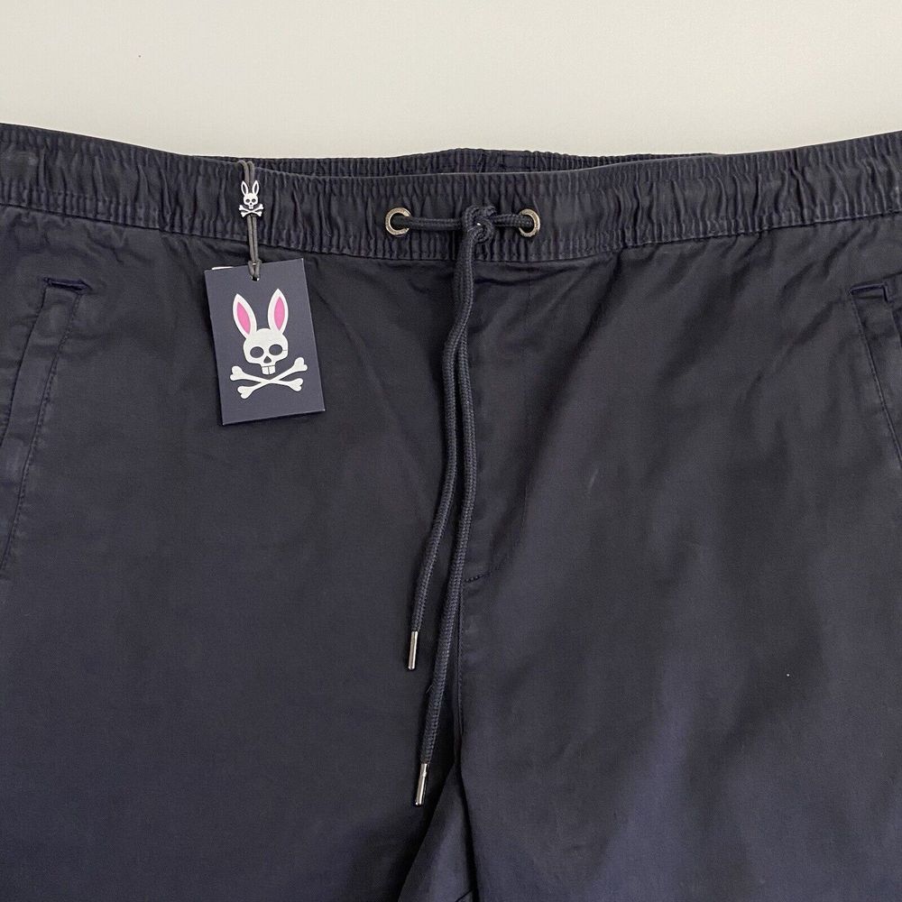 NWT Psycho Bunny Men Chamers Navy Woven Jogger Pants 3XL Drawstring Elastic Cuff
